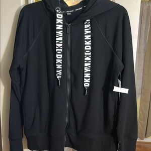 DKNY Black Hoodie with Logo Drawstrings